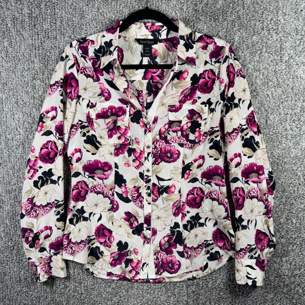WHBM Silk Floral Button Down Blouse Romantic Women 4 Officecore